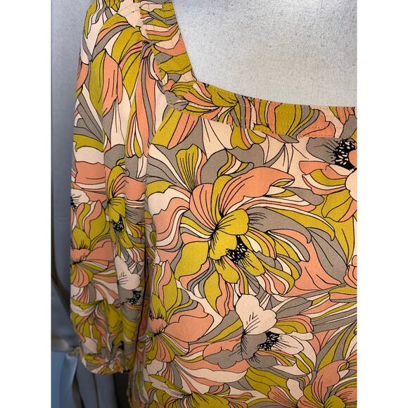 Premise EUC size Small Floral Pink Gray Green Blouse 0 - Picture 5 of 11